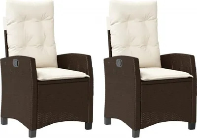 Produktbild von vidaXL Gartensessel mit Kissen 2 Stk. Verstellbar Braun Poly Rattan