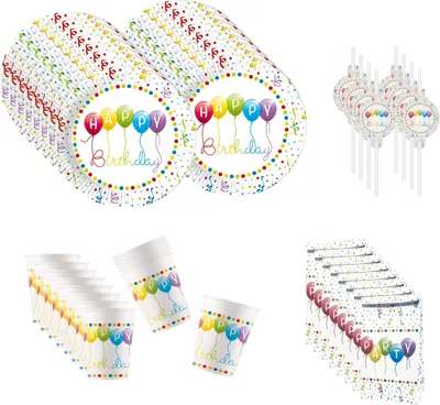 Produktbild von 48-tlg. Happy Birthday Streamers Party Set für Kindergeburtstag