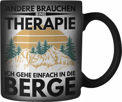 Produktbild von Trendation - Berge Farbwechsel Zauber-Tasse Geschenk Therapie Lustig Spruch Wandern Klettern Trekking (Schwarz)