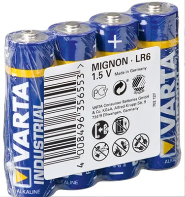Produktbild von Varta LR6 4-SP Industrial, Einwegbatterie, AA, Alkali, 1,5 V, 4 Stück(e), Blau