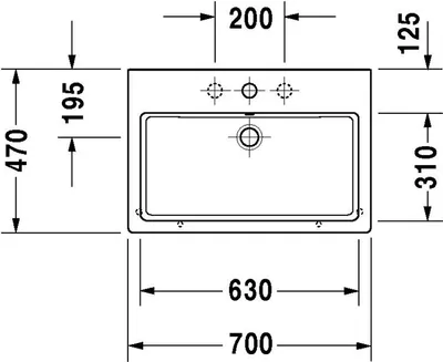 A technical drawing of a sink with dimensions indicated.