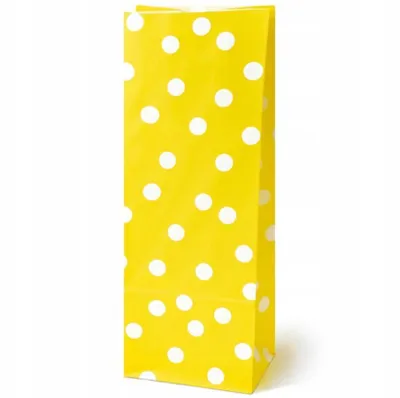 Obrázok produktu pre Papierové darčekové tašky, 10 ks, 10 x 7 x 28 cm, žlté s bodkami – tašky na cukrovinky a drobné darčeky