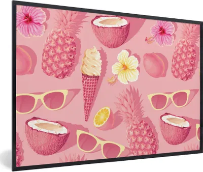 Produktbild von MuchoWow® Gerahmtes Poster Sommer - Muster - Rosa 30x20 cm - Poster mit Schwarzem Bilderrahmen Wandposter Rahmen Foto Bilder - Kunstdruck - Bild-Poster