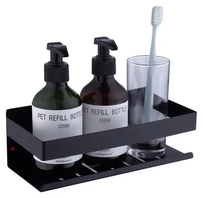 Image de Étagère de douche sans perçage, en acier inoxydable, finition noir mat, 23 cm