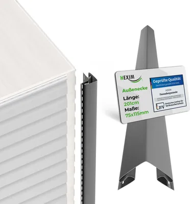 Produktbild von HEXIM Siding Fassadenpaneele außen Fassadenverkleidung wetterfest Kunststoffpanelee PVC-U Verkleidung Außenwand Hausverkleidung UV-beständig - (Außeneckprofil grau)