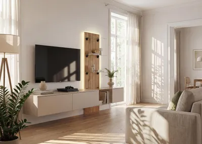 Produktbild von Anbauwand Wohnwand Luzz SGCE mit Push-Click Lamellenoptik Front und LED