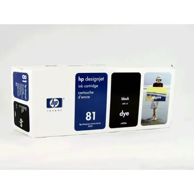 Produktbild von HP 81 Schwarz Druckerpatrone, farbstoffbasiert, 680 ml, HP Designjet Drucker der Serien 5000, 5000ps, 5500 und 5500ps, Thermal Inkjet, Schwarz, Business, Vereinigte Staaten, Singapur, 320 mm