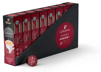 Produktbild von Tchibo Cafissimo Vorratsbox Espresso kräftig Kaffeekapseln, 80 Stück – 8x 10 Kapseln (Espresso, intensiv mit kräftigen Röstaromen), nachhaltig & fair gehandelt