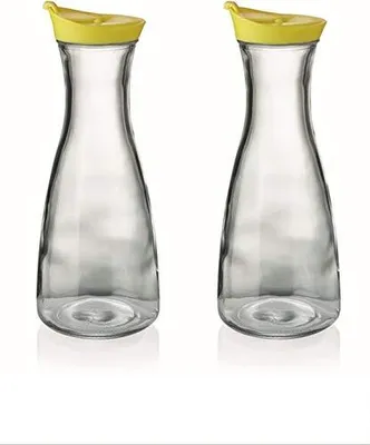 Immagine prodotto di Caraffa da 1 litro con coperchio giallo, 2 pezzi, decanter, caraffa per l'acqua, caraffa di vetro, brocca