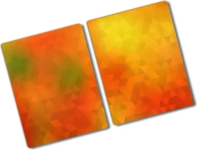 Produktbild von Tulup Glas Herdabdeckplatte - 2x40x52 cm - Glaskeramikkochfeld-Abdeckung Spritzschutz Glasabdeckplatte Kochplattenabdeckung und Schneidebrett - Zweiteilig - Kunst: modern & klassisch - Abstrakte Dreiecke - Orange