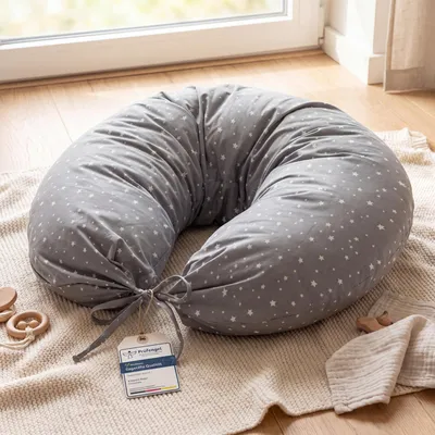 Zdjęcie produktu dla Poduszka do karmienia BABY, poduszka dla osób śpiących na boku, poduszka ciążowa XXL | Szara z białymi gwiazdkami