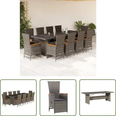 Produktbild von The Living Store 11-tlg. Garten-Essgruppe mit Kissen Grau Poly Rattan