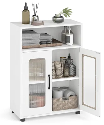 Produktbild von Badezimmerschrank freistehend mit offenem Fach, Türen und verstellbarem Boden, vielseitig für Küche und Wohnzimmer, Weiß