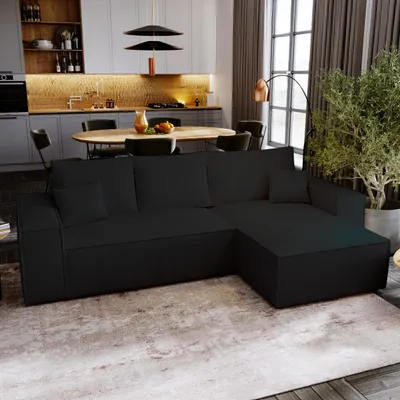 Produktbild von Ecksofa mit Schlaffunktion Majorka L - Sofa 280 cm mit Bettkasten, Ecksofa L-Form, Schlafsofa Couchgarnitur - Schwarz & Poso 135