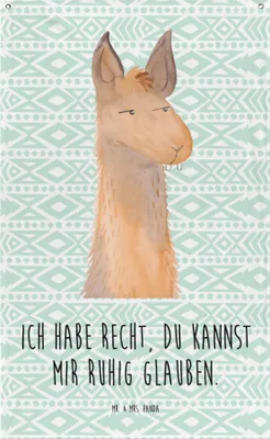 Produktbild von Mr. & Mrs. Panda Wandbehang Lamakopf Genervt - Aztekenblau - Geschenk, Wandteppich, Wandtuch, Hängedeko, Büro, Freundin, Lama, Chefin, Chef, Tapestry, Lamas, Wandbild