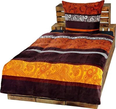 Produktbild von 2-teilig Bettwäsche-Set Bettgarnitur Bettbezug Übergröße Bezug 155x220 Kissenbezug 80x80 Nicky Teddy Plüsch Kaschmir Touch Mikrofaser NEU Soft Warm Weich Kuschelig Gold Braun Ornamente