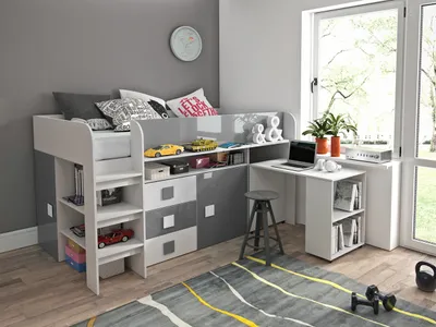 Obrázok produktu pre Detská posteľ s písacím stolom a úložným priestorom Sisi - biela/šedá