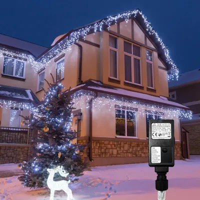 Produktbild von Ikodm Lichterketten Eisregen 600 LED Kaltweiß, 15 m Lichtervorhang, 31 V, IP44, 8 Modi mit Memory für Weihnachten