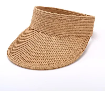 Produktbild von Damen-Sonnenhut, Sonnenvisier für Damen, rollbarer Strohhut, Sonnenvisierkappe mit breiter Krempe, UV-Schutz, Strandhut, Sommer-Sonnenhut ohne Oberteil, faltbares Strohvisier, Reisekappe