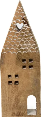 Produktbild von Holz Deko-Haus braun 11 x 32cm mit Herz Tischdeko Landhaus Dekofigur Winter