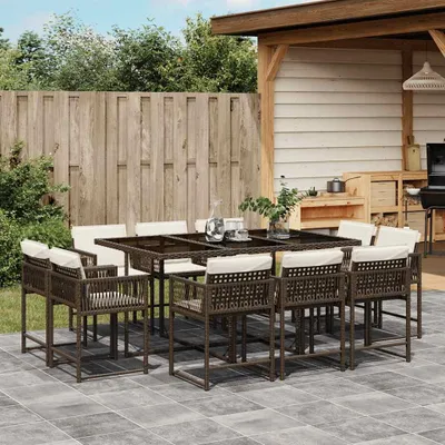 Immagine prodotto di set da pranzo da giardino 11 pezzi con cuscini in poly rattan marrone