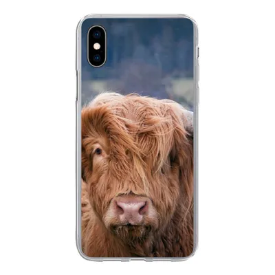 Produktbild von MuchoWow® Handyhülle Schutzhülle Hülle für iPhone Xs Schottischer Highlander - Hörner - Berg Silikon Softcase Handy Hülle - Handytasche