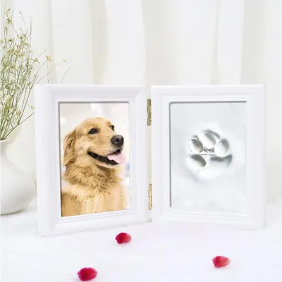 Obrázek produktu pro Sada otisků tlapek pes kočka dřevěný obrazový rám 3D sádrový tisk pamětní krabice Pet Pawprints obrazový rám tisk sada nástěnná dekorace bílá paměť