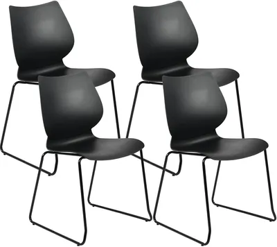 Produktbild von CLP 4er Set Stapelstühle Houma mit Lehnen Metallgestelle bis 135 kg belastbar schwarz, KI-generiertes Bild