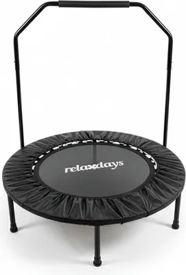 Produktbild von Relaxdays Trampolin mit Haltestange, Ø 102 cm, faltbares Minitrampolin bis 120 kg, Fitnesstrampolin indoor, schwarz