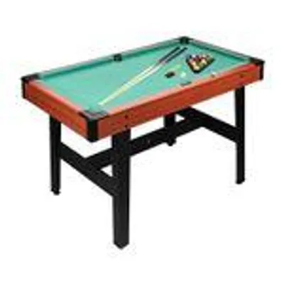 A billiard table with cues and balls on a white background.