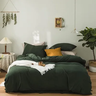 Produktbild von Soifox Bettwäsche Set 200x220 Grün Mikrofaser bügelfrei mit Reißverschluss