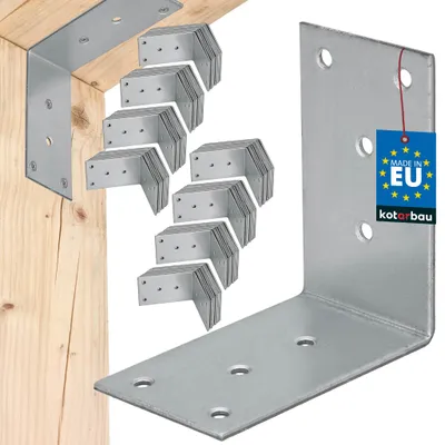 Immagine prodotto di KOTARBAU® Set da 100 connettori angolari per carichi pesanti 75x75x45 mm in acciaio zincato - Angolari in acciaio, robusti e durevoli - Connettori per travi - Colore argento