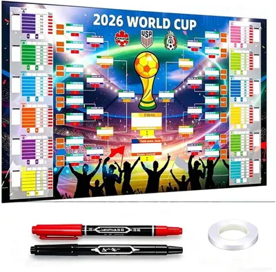 Produktbild von Fußball WM 2026 Spielplan Poster, 84×60cm, WM Planer 2026, Wandplan zum Ausfüllen für Fans, Fanartikel für Stadionbesuche & Public Viewing, Fußball