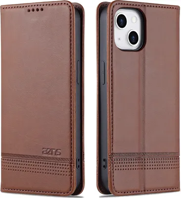 Image de Housse en cuir pour iPhone 13, étui à rabat Portefeuille Fermeture magnétique Support Housse de protection pour iPhone 13 Café