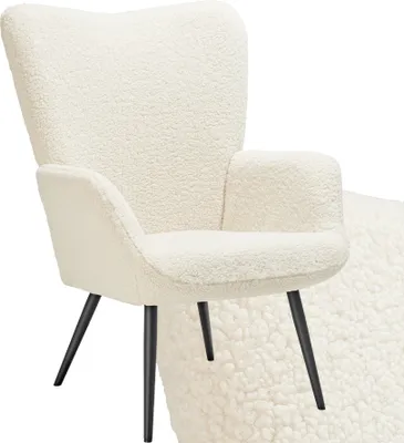Produktbild von Sessel Hygge gepolstert, ergonomisch, Belastbarkeit 150 kg - ohne Hocker, Bouclé creme/schwarz