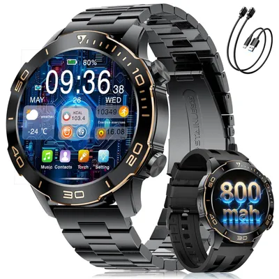 Obrázok produktu pre Inteligentné hodinky pre pánov s telefónnou funkciou, vojenský štýl, AMOLED displej, športové hodinky s viac ako 170 športovými režimami, batéria s kapacitou 800 mAh, monitor srdcovej frekvencie a spánku, vodotesnosť IP68, kompatibilné s Android