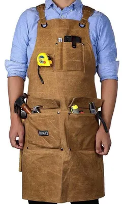 Immagine prodotto di Grembiuli da lavoro da uomo, robusti, regolabili, taglie M-XXL, color marrone, in tela cerata, con 8 tasche
