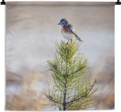 Produktbild von MuchoWow® Wandteppich Wandbehang Vogel auf einem Ast eines Baumes 90x67.5 cm Tapisserie Dekoration Wandtuch - Fototeppich - Wand-Skulpturen