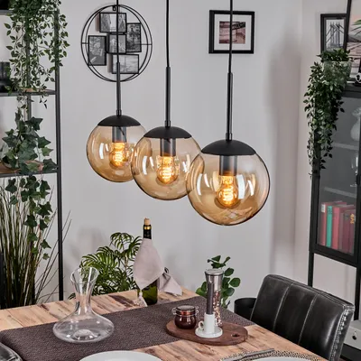 Produktbild von Fossobiubo Hängelampe aus Metall/Glas in Schwarz/Bernsteinfarben