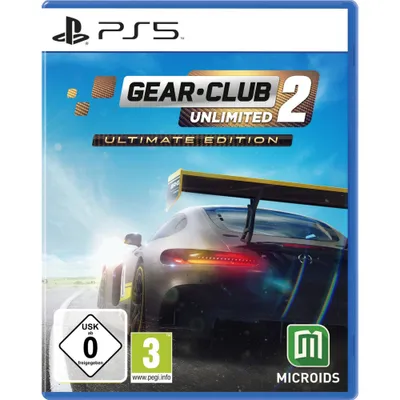 The image shows the cover art for the video game 'Gear Club Unlimited 2: Ultimate Edition' for PlayStation 5.