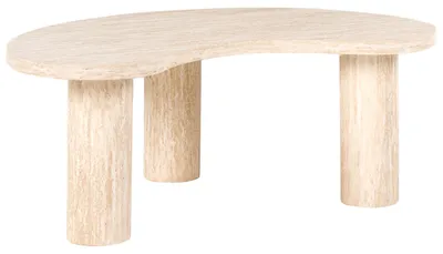 Produktbild von BELIANI Couchtisch Beige MDF-Platte in Travertinoptik Nierenform Asymmetrisch Japandi Stil Minimalistisches Design Wohnzimmertisch Sofatisch Clubtisch