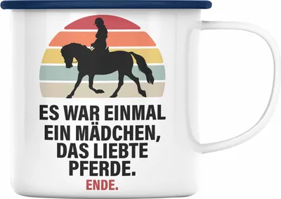 Produktbild von Trendation - Pferde Emaille Tasse Lustig Reiterin Geschenk Pferde Geschenke Mädchen Pferdeliebhaber (Blau)