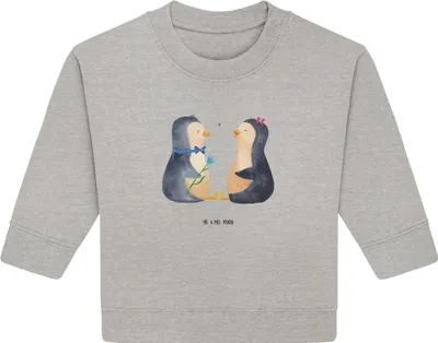 Produktbild von Mr. & Mrs. Panda Organic Baby Pullover Pinguin Pärchen 12. - 18. Monat - Heather Grey - Geschenk, Liebe, Verknallt, Hochzeitstag, Bullover, Pinguine, Hochzeitsgeschenk