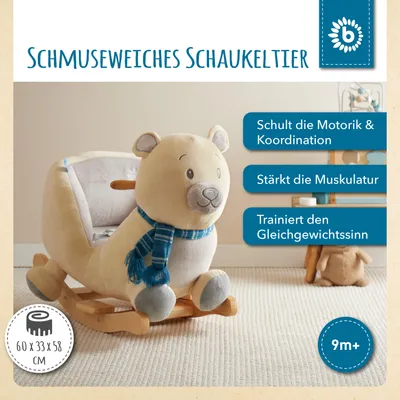 Produktbild von Bieco Plüsch Schaukeltier Eisbär Lars | 60 cm | Kinder Schaukelstuhl mit Sicherheitsgurt | Baby Schaukel | Schaukel Kleinkind | Schaukeltier Baby | Baby Schaukelwippe ab 9 Monate | Schaukelpferd Holz
