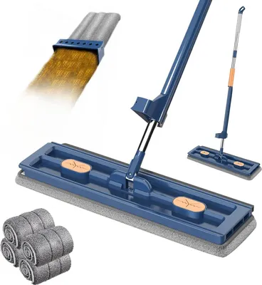 Obrázek produktu pro Mop na Čištění podlah, Plochý mop, Samoždímací mop, Mopy na podlahu, Čisticí potřeby (42 × 12 cm, 1 mop + 2 utěrky) - SVEEPA
