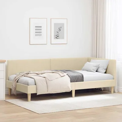Immagine prodotto di Struttura angolare esclusiva, colore crema, dimensioni 90 cm x 190 cm, realizzata in tessuto e compensato
