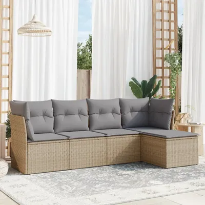 Produktbild von CLORIS 5-tlg. Garten-Sofagarnitur - mit Kissen - Beige Poly Rattan - Gartenmöbelgarnituren LL0000257296