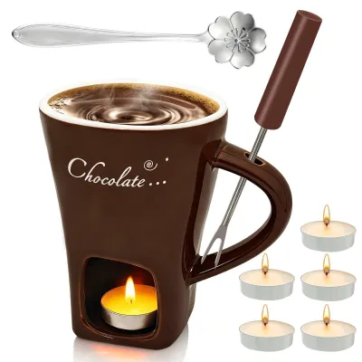 Image de Kit de fontaine à chocolat, 200 ml, avec fourchette et bougies