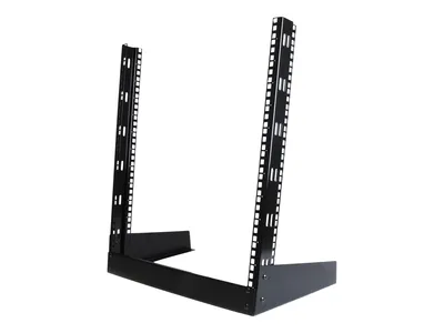 Produktbild von StarTech.com 12HE 19" Desktop Rack mit offenem Rahmen - 2 Pfosten Freistehendes Netzwerk Rack, Switch Tiefe für Patch Panel/Daten/AV/Studio Geräte 50 kg Kapazität mit Käfigmuttern/Schrauben, Freistehendes Gestell, 12U, 50 kg, 2,69 kg, Schwarz