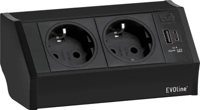 Produktbild von Evoline V-Dock Steckdosenelement 2xSchuko, USB-A + C Charger schwarz - Tischsteckdose, 2 Schukosteckdosen, 1 USB-A- + 1 USB-C-Charger, schwarz, max. 3500W, 1 Stück